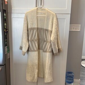 Anthropologie Cream Fuzzy Open-Front Cardigan